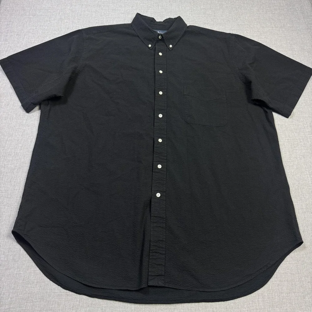 Ralph Lauren Seersucker Button Shirt Mens 2XLT Black Short Sleeve Classic Fit